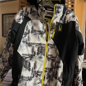 Spyder Boys' Black & White Mountain Print Insulated Jacket with Yellow Trim